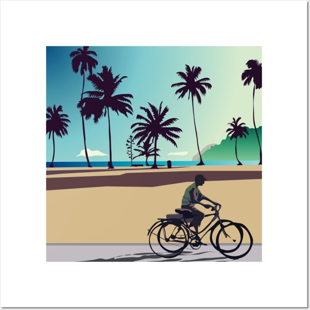 Bike rider on the beach Wall Art by nicholashugginsdesign